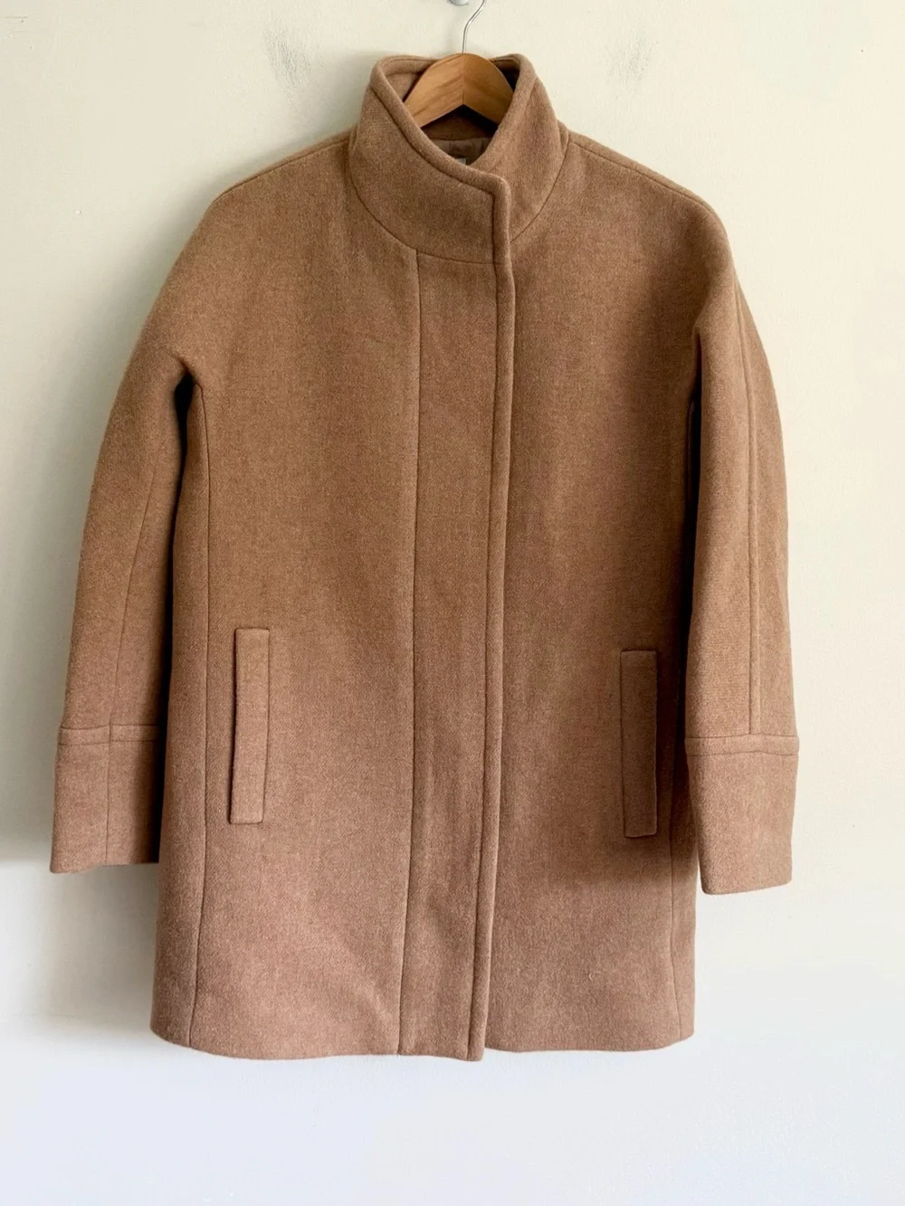 NWT J Crew Women's Button-Neck Wool blend Cocoon Camel Tan City Coat size 4